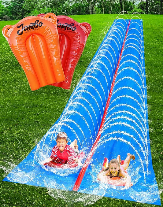 JAMBO 30FT x 8FT XXL MEGA Water Slide and 2 Bodyboard Updated Model– Extra Long Extra Wide Slip Splash and Slide for Kids, Heavy Duty Backyard Lawn Waterslide, Outdoor Water Toy, Splash Mat Splash Pad