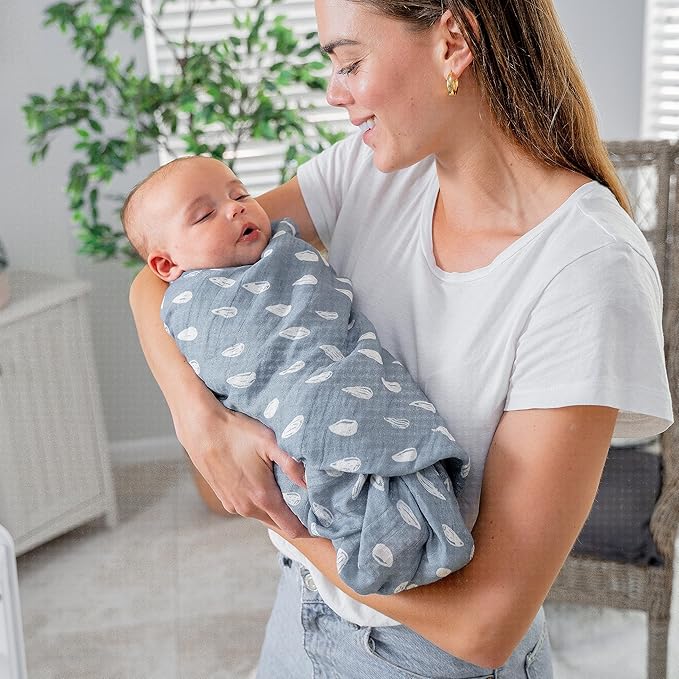 Comfy Cubs Muslin Swaddle Blankets Pack of 1 - 47 x 47 Inch Soft Cotton Baby Blanket Set, Large Multipurpose Wraps for Newborns - Self-Soothing Swaddles for Newborns - Blue Raindrops