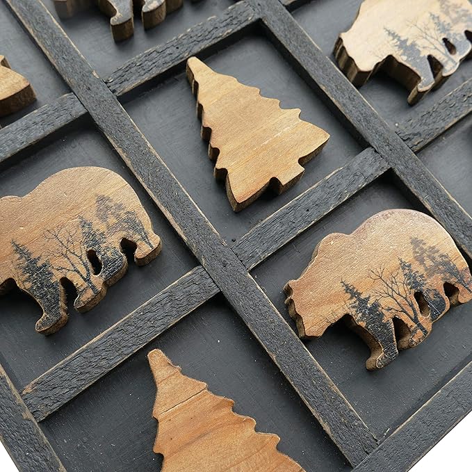 NIKKY HOME Cute Bear Decorative Wooden Board Travel Game Tic Tac Toe for Fun Coffee Table Decor