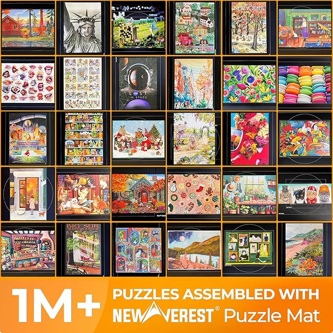 Newverest Jigsaw Puzzle Mat Roll Up, Saver Pad 39.4” x 23.6” Portable Keeper Up to 1000 Pieces with Non-Slip Rubber Bottom and Polyester Top + 3 Puzzle Sorting Trays, Travel-Friendly Storage Bag