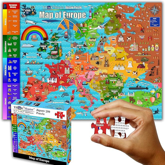 Think2Master Colorful Map of Europe 250 Pieces Jigsaw Puzzle Fun Educational Toy for Kids, School & Families. Great Gift for Boys & Girls Ages 8+ for Learning European History. Size: 14.2” X 19.3”