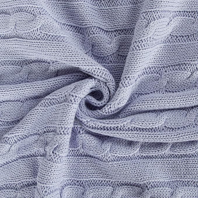 NTBAY 100% Pure Cotton Cable Knit Toddler Blanket, Super Soft Warm Breathable 30x40 Baby Blanket for Crib, Stroller, Nursery, Travel, Newborn, 30x40 Inches, Light Purple