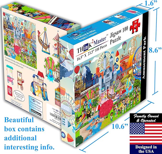 Think2Master Amusement Park 100 Pieces Jigsaw Puzzle Fun Educational Toy for Kids, School & Families. Great Gift for Boys & Girls Ages 4-8 to Stimulate Learning. Size:23.4” X 16.5”