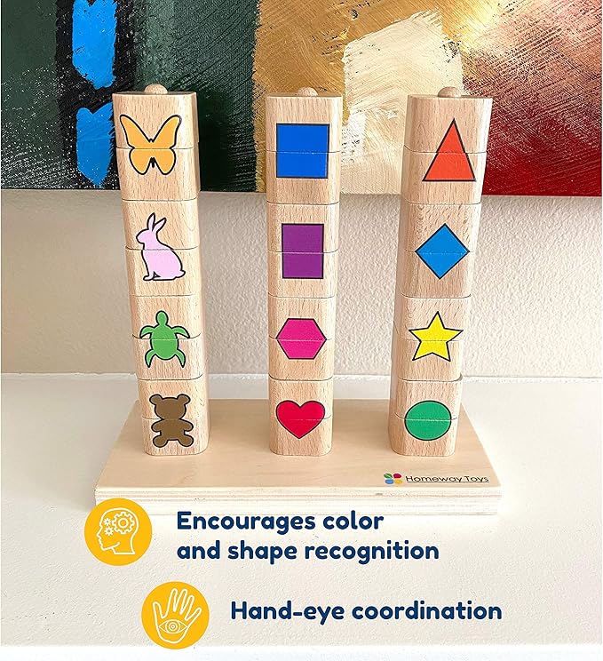 Puzzle Stacking Rings Educational Toy Shapes Colors Animals Sorter Preschool Sensory Toy Montessori STEM Developmental Sorting Stacking for Toddlers Babies Kids Boy Girl for 2 3 4+ Years Old