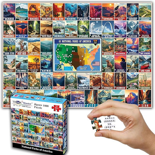 Think2Master Colorful Vintage USA National Parks 1000 Pieces Large Format Jigsaw Puzzle for Kids 12+, Teens, Adults & Families. Great Gift for People Interested in Traveling. Size: 26.8” X 18.9”
