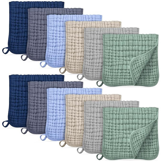 Muslin Burp Cloths for Baby 100% Cotton Burping Cloths for Boys Girls Large 20''X10'' Extra Soft and Absorbent 12 Pack - Multicolor