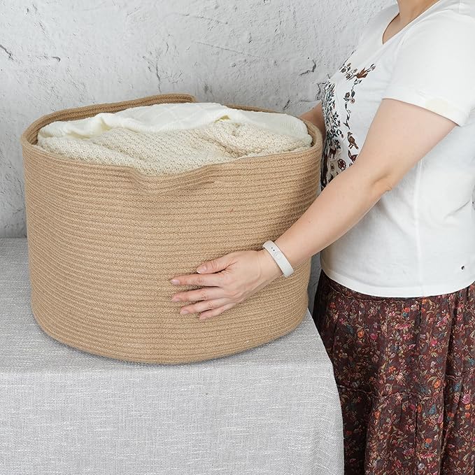 Large Jute Rope Storage Basket Blankets Basket Living Room 22"x12" Toy Baskets for Kids and Dogs Woven Laundry Baskets for Clothes Towels Baby Toy Storage