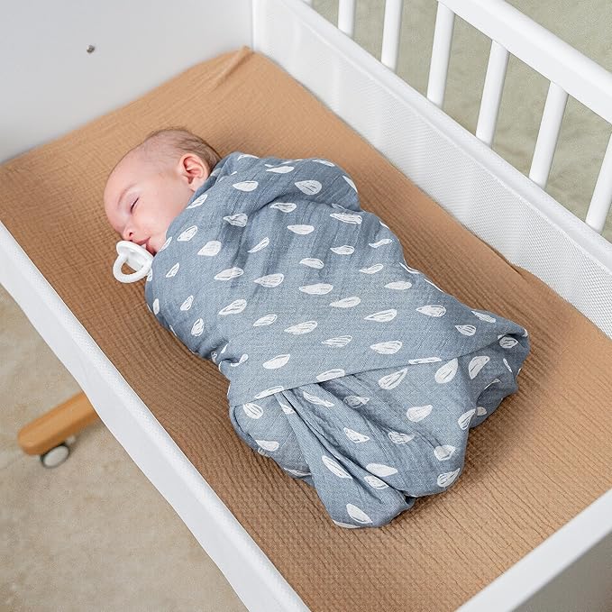 Comfy Cubs Muslin Swaddle Blankets Pack of 1 - 47 x 47 Inch Soft Cotton Baby Blanket Set, Large Multipurpose Wraps for Newborns - Self-Soothing Swaddles for Newborns - Blue Raindrops