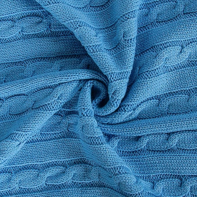 NTBAY 100% Pure Cotton Cable Knit Toddler Blanket, Super Soft Warm Breathable 30x40 Baby Blanket for Crib, Stroller, Nursery, Travel, Newborn, 30x40 Inches, Azure Blue