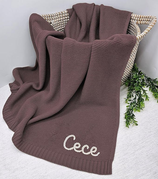 NAZENTI Personalized Hand Embroidered Baby Knit Blanket, Custom Baby Name, Newborn Baby Gifts, Cotton Knit Stroller Blanket, Custom Gifts for Birthday Baby Boys Baby Girls #10
