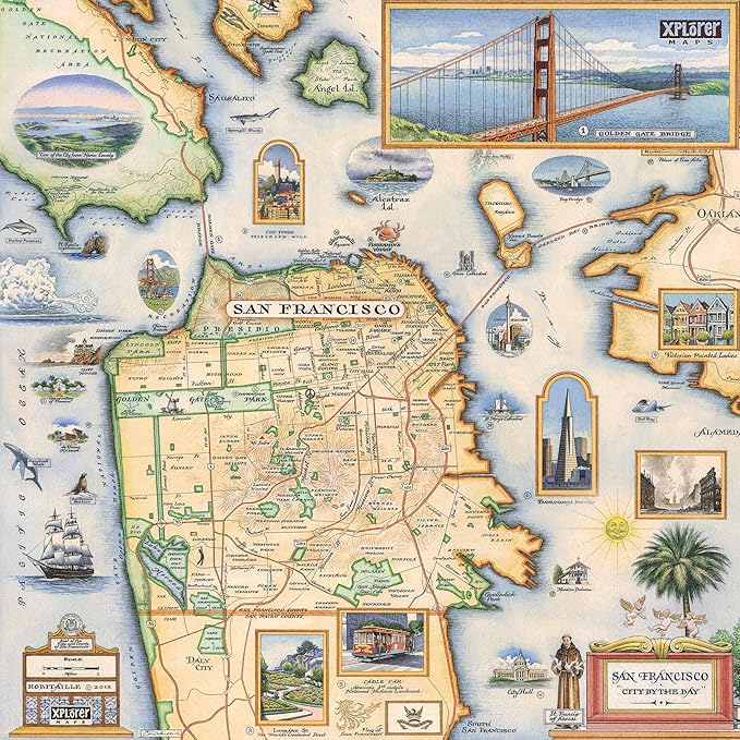 San Francisco Bay Map Cardboard Jigsaw Puzzle - 1000 Pieces, Hand-Illustrated - Educational, Family Activity, Ages 7+, Includes Poster - 25.4 x 19.8