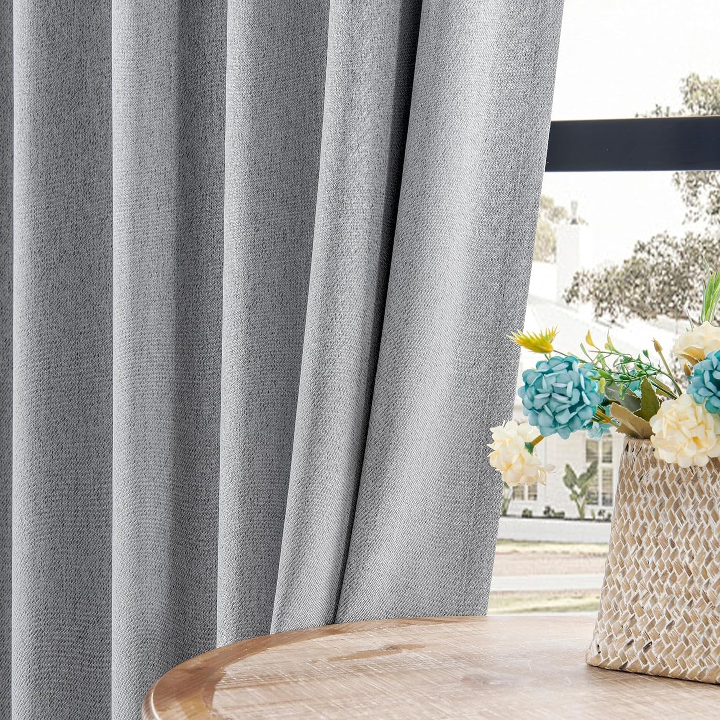 Joydeco Faux Linen Blackout Curtains for Bedroom,Light Grey Blackout Curtains 96 inches Long,100% Blackout Sound Proof Thermal Insulated Window Drapes Luxury Decor（W52xL96 Inch,Light Grey）