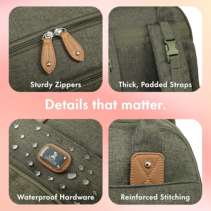 Dikaslon Diaper Bag Backpack with Portable Changing Pad, Pacifier Case and Stroller Straps, Large Unisex Baby Bags for Boys Girls, Multipurpose Travel Back Pack for Moms Dads, Army Green