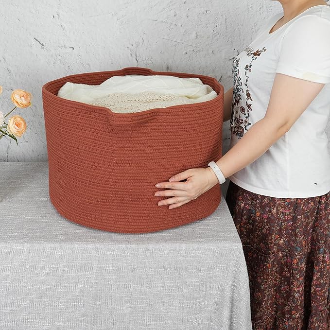 Large Cotton Rope Basket Blankets Basket Living Room 22"x14" Toy Baskets for Kids and Dogs Rope Storage Baskets for Nursery Woven Laundry Baskets for Clothes Towels Baby Toy round rustic