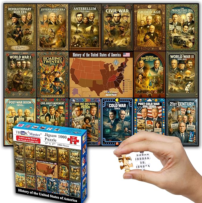 Think2Master History of The United States 1000 Pieces Large Format Jigsaw Puzzle: Kids 12+, Teens, Adults & Families. Great Gift. Presidents, Key Events & ERAS from 1776 to Today. Size: 26.8” X 18.9”