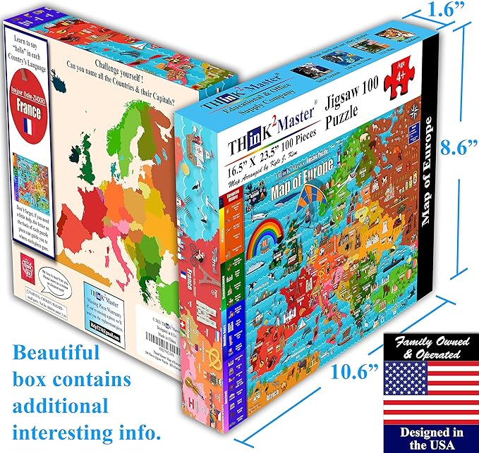 Think2Master Map of Europe 100 Pieces Jigsaw Puzzle Fun Educational Toy for Kids, School & Families. Great Gift for Boys & Girls Ages 4-8 for Learning European History. Size:23.4” X 16.5” by Kyle Kim
